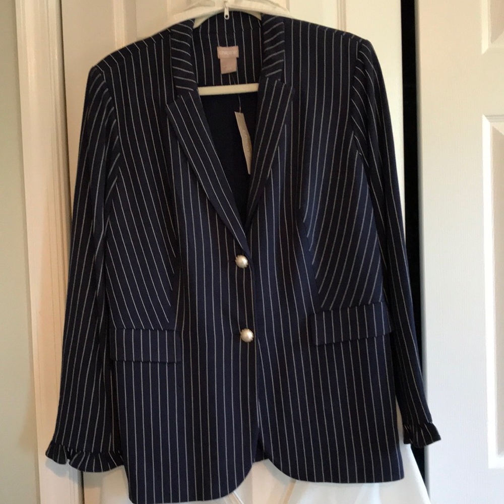 Chico’s Navy Pinstripe Jacket